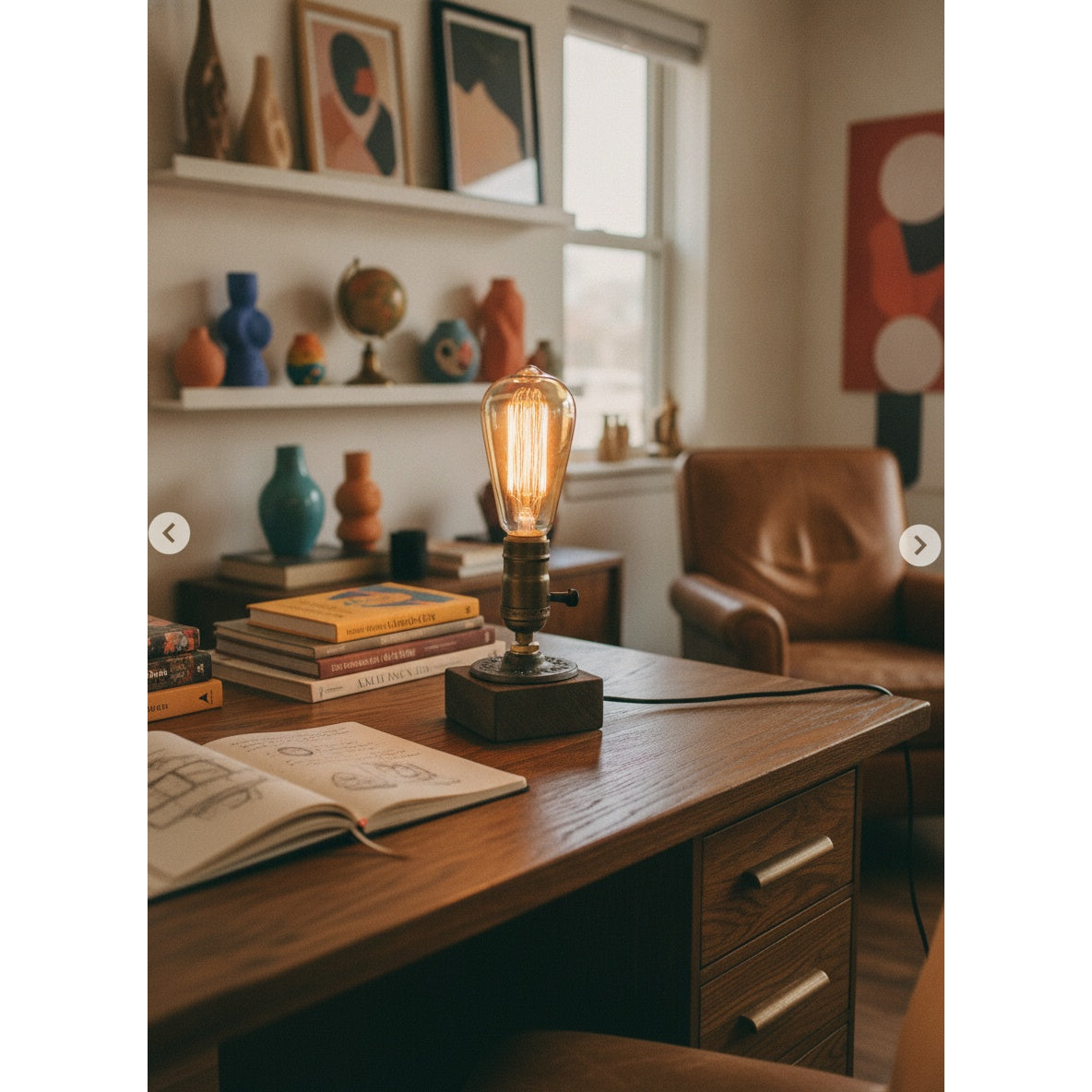 Vintage Wood Industrial Table Lamp - lifestyle 1