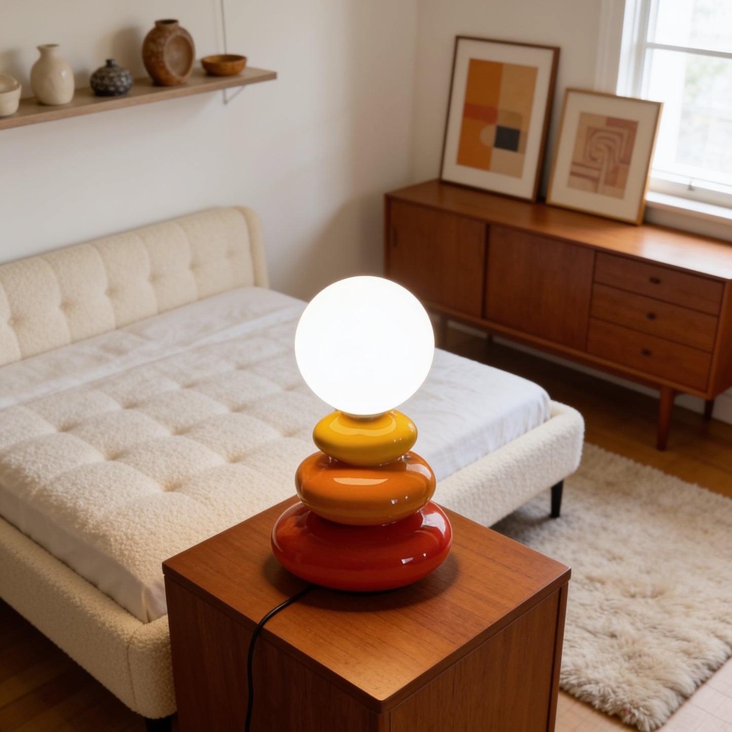 Ceramic Stacked LED Table Lamp lifestyle close-up
