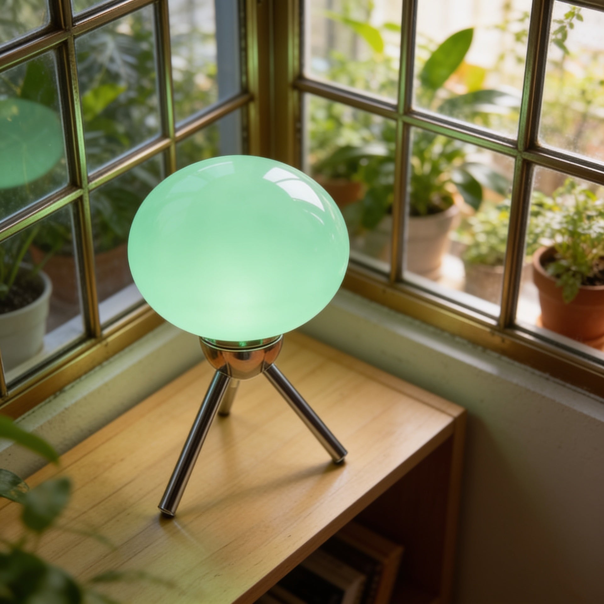 Glass Orb Tripod Table Lamp lifestyle close-up