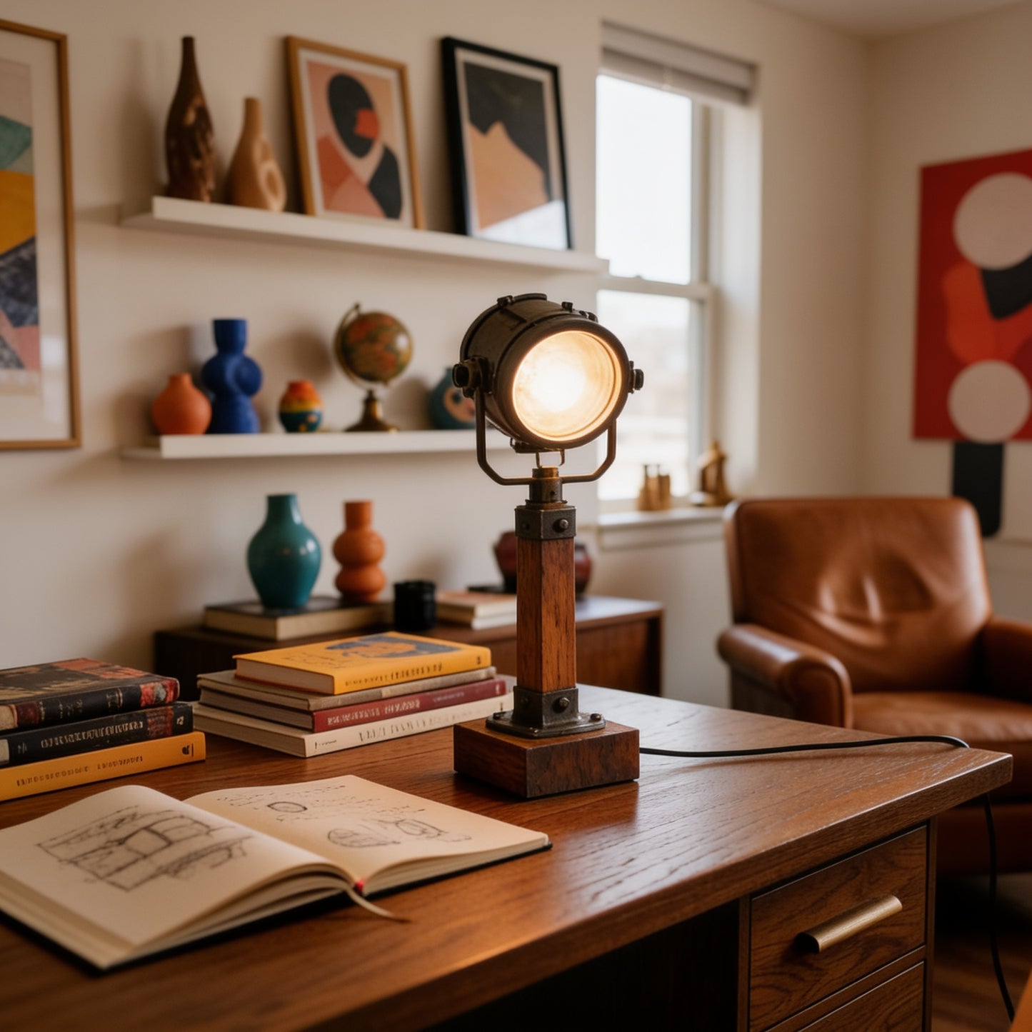 Vintage Wood Industrial Table Lamp lifestyle room