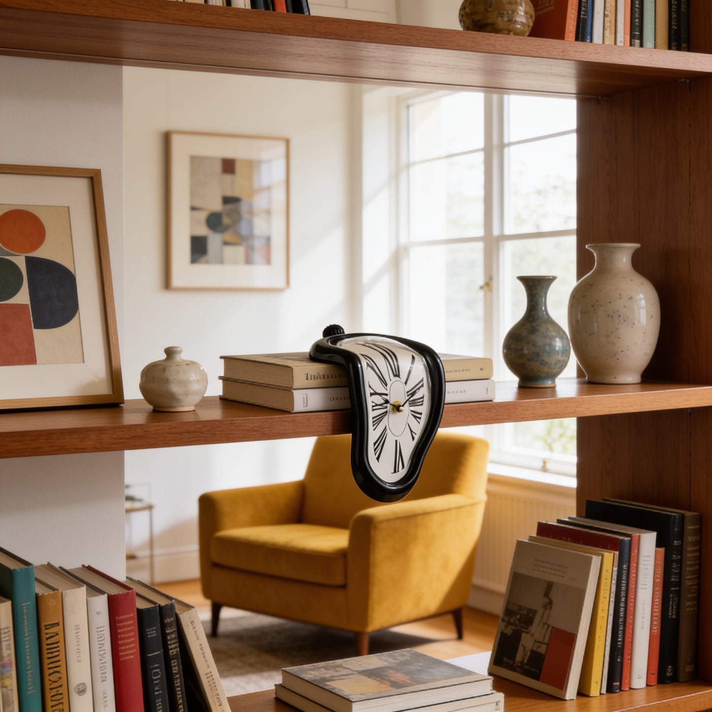 Surreal Melting Shelf Clock in living room mid