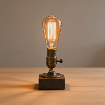 Vintage Wood Industrial Table Lamp