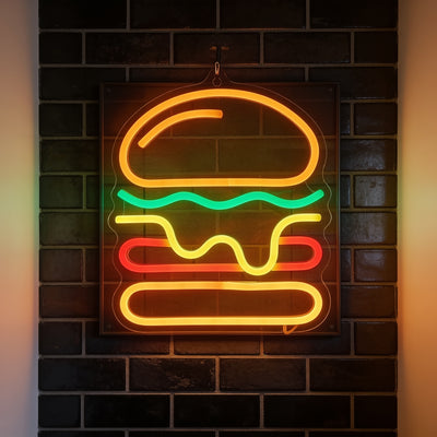 LED Burger Neon Sign — wall mount