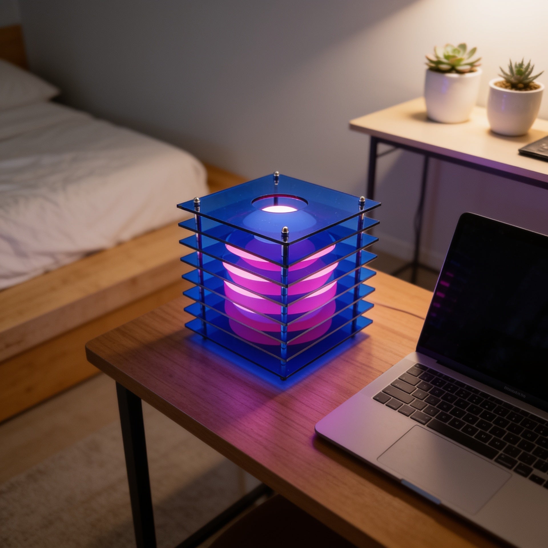 Acrylic Sphere Ambient Desk Lamp in a minimalist bedroom