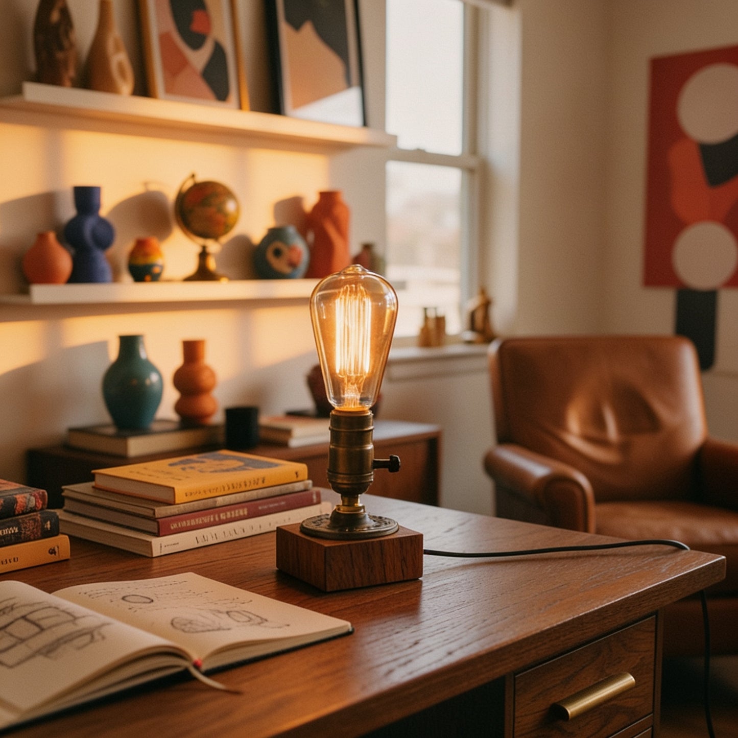 Vintage Wood Industrial Table Lamp lifestyle medium