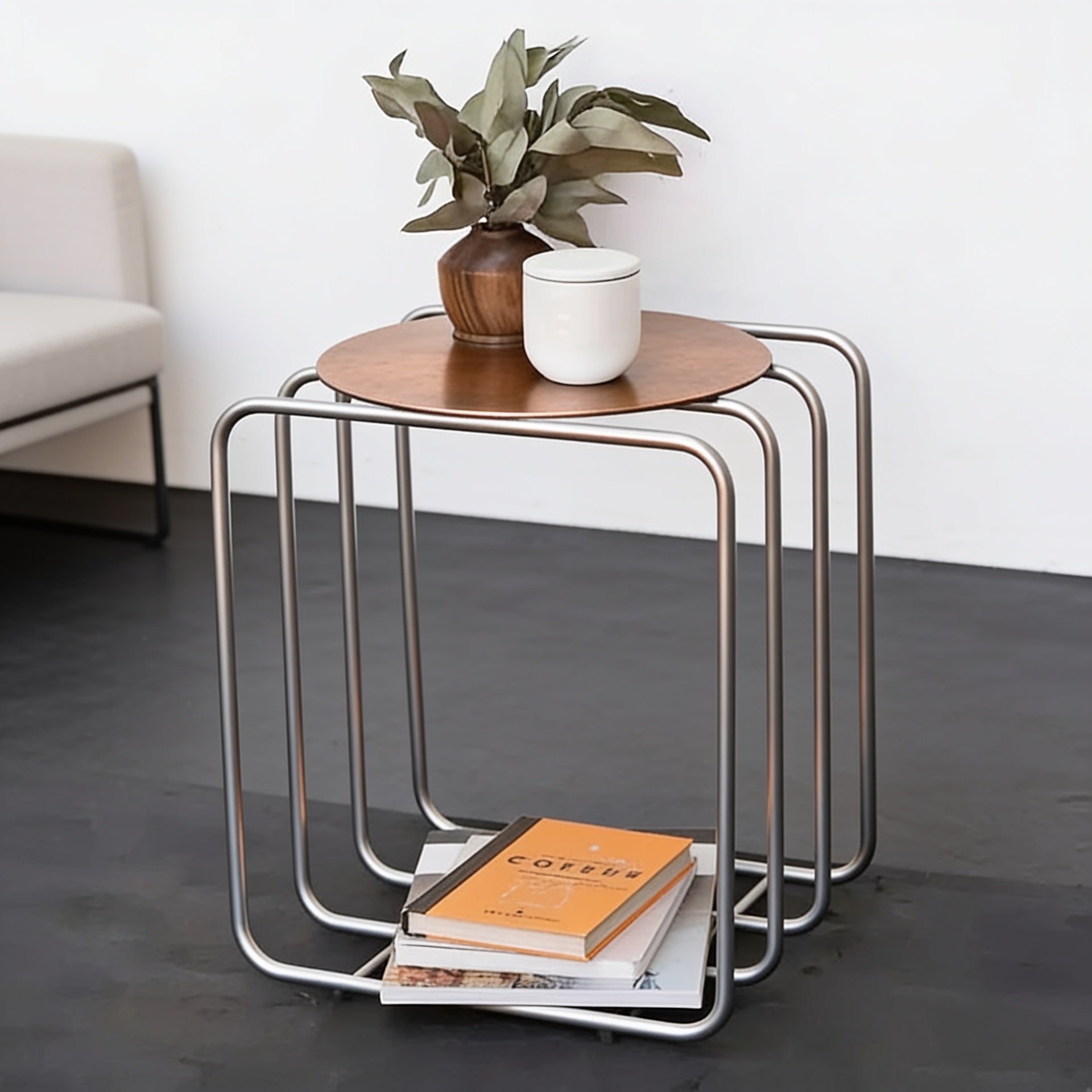 Minimalist Iron Art Side Table — wide room shot