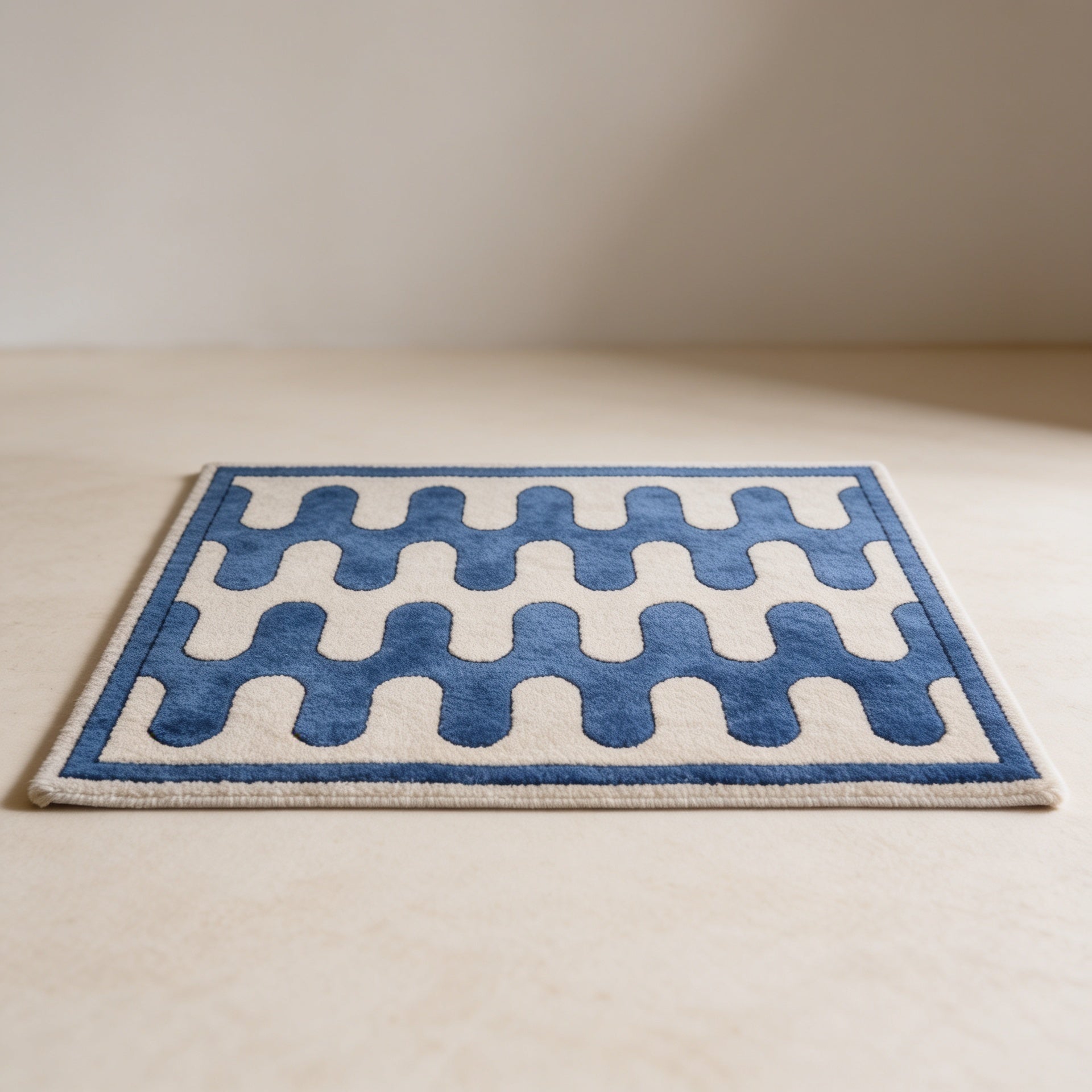 Modern Wavy Geometric Rug — Blues
