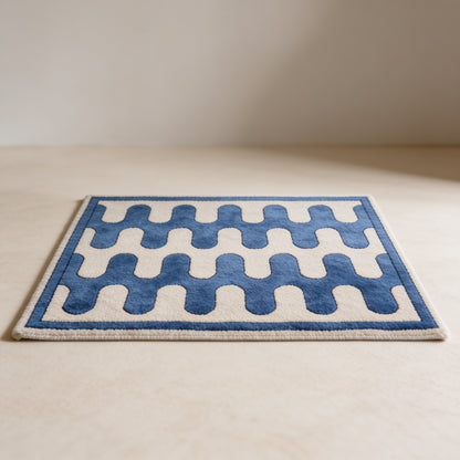 Modern Wavy Geometric Rug — Blues